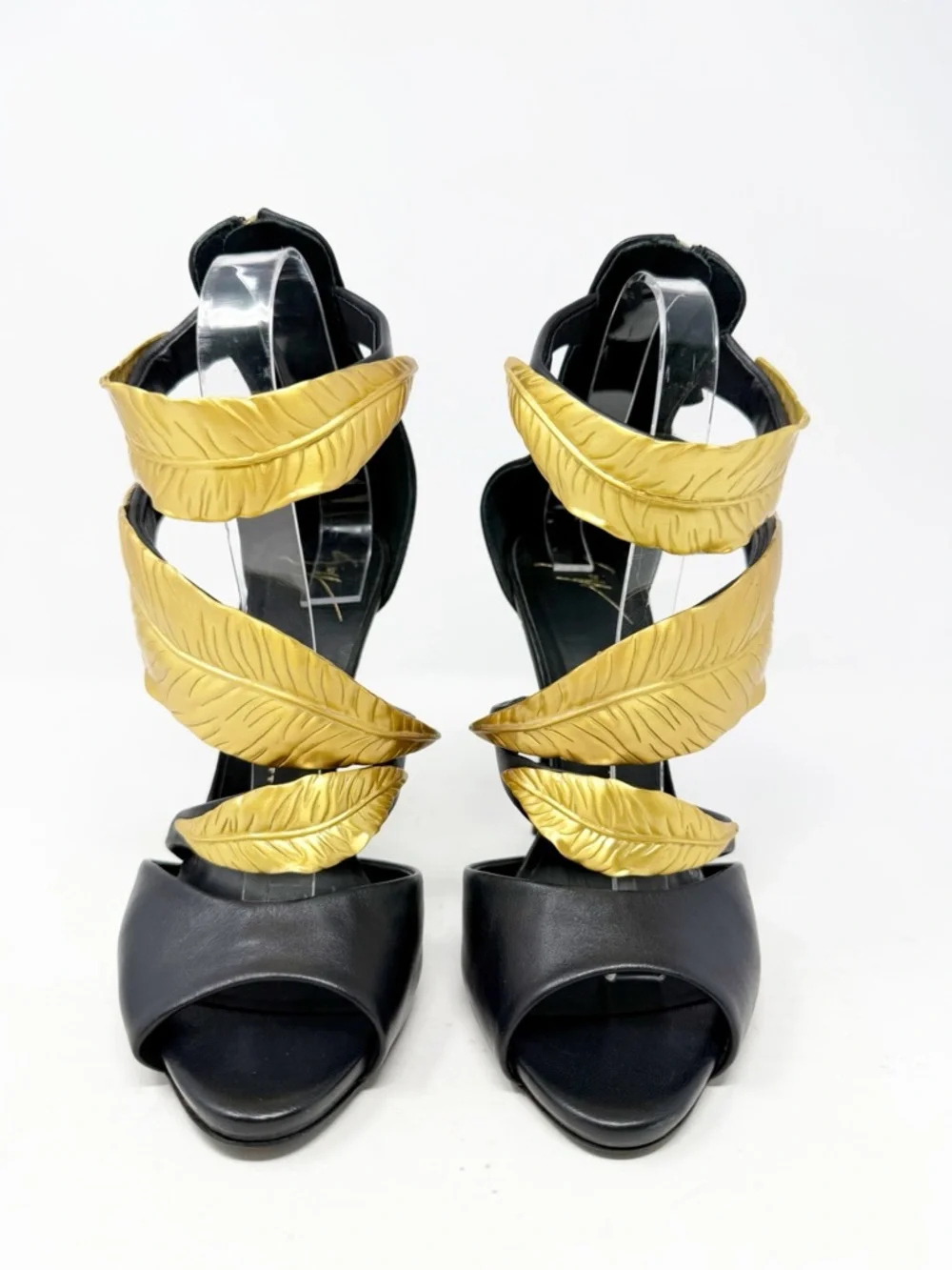 Giuseppe Zanotti Gold Leaf Wrap Sandal Heels Womens Size EU 38